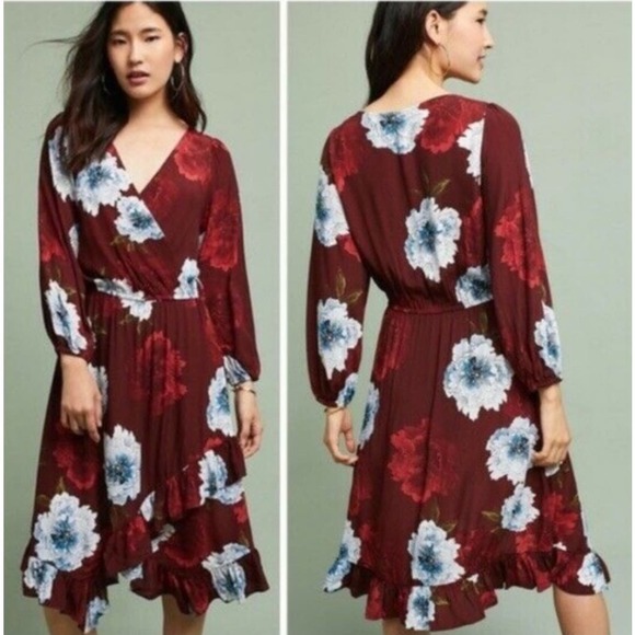 Burgundy and Blue Floral Midi Dress - Picture 1 of 5